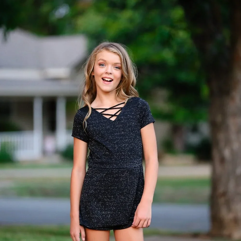 NEW Hannah Banana Sparkly Black Holiday‎ Girls Romper 7 8